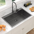 Sarlai 33x22 Inch Gunmetal Black Drop-in Single Bowl Stainless Steel Kitchen Sink