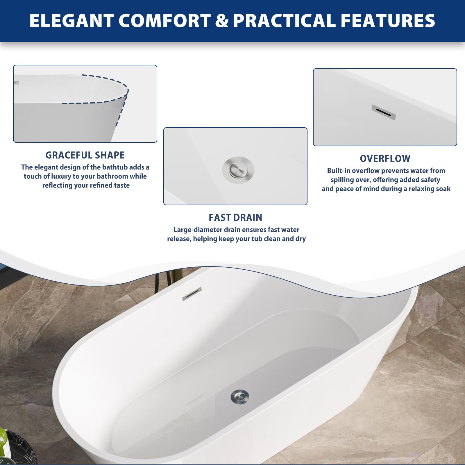 Sarlai Modern Oval White Acrylic Freestanding Bathtub
