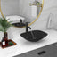 Sarlai 18.5''x14.38'' Matte Black Tempered Glass Bathroom Vessel Sink, Countertop Basin with Faucet & Pop-up Drain Combo