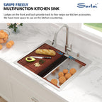 Sarlai 25''x22'' Drop-In Workstation Stainless Steel Kitchen Sink, 16 Gauge Topmount Single Bowl with Soap Dispenser & Faucet