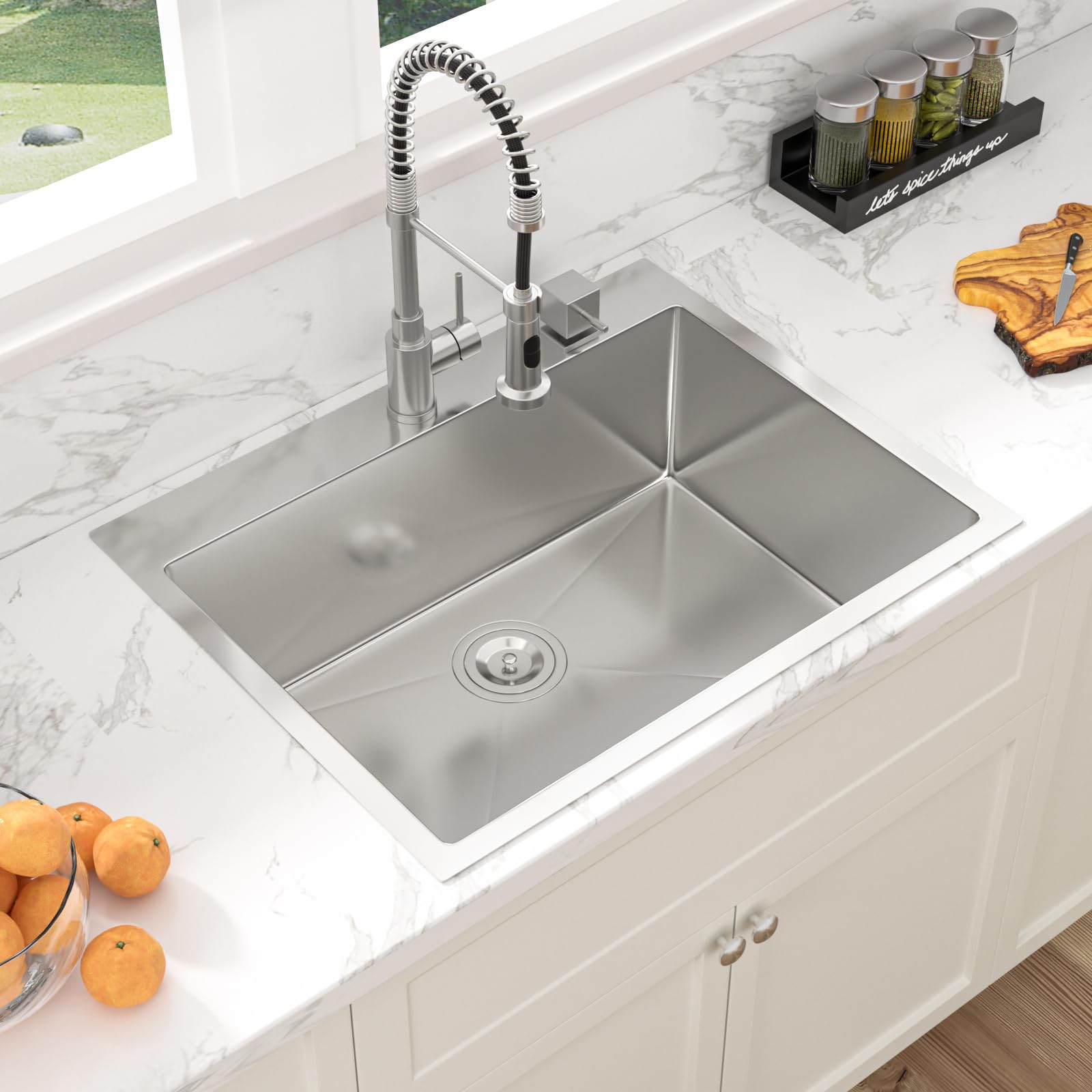 Sarlai 28'' x 22'' Stainless Steel Drop-In Double Hole Single Bowl Kitchen Sink