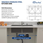 Sarlai 33in Drop In Double Bowl 50/50 Low Divide Stainless Steel Workstation Kitchen Sink