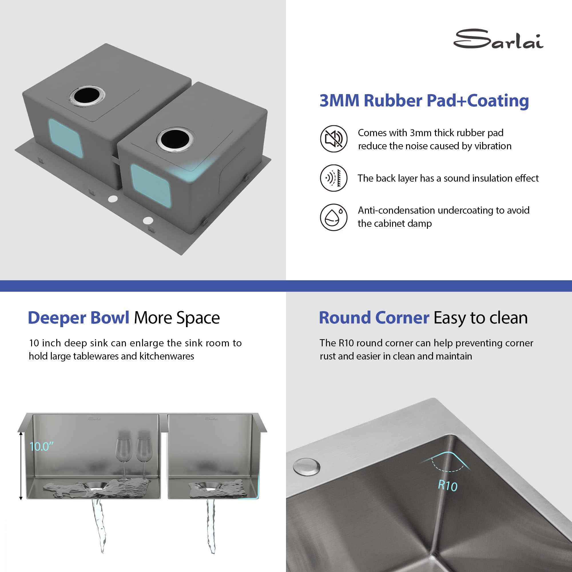 Sarlai 33'' x 22'' Stainless Steel Double Bowl Drop-in Kitchen Sink
