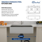Sarlai 36''x22'' 60/40 Low Divide Double Bowl Stainless Steel Farmhouse Sink, Apron Front Undermount Workstation Farmer Kitchen Basin
