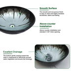 Sarlai 16.5''x16.5'' Black Round Tempered Glass Bathroom Vessel Sink, Countertop Basin with Pop-up Drain Combo