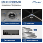 Sarlai 33''x22'' Gunmetal Black Drop-In Kitchen Sink, 16 Gauge Stainless Steel Topmount Single Bowl with Matching Kitchen Faucet