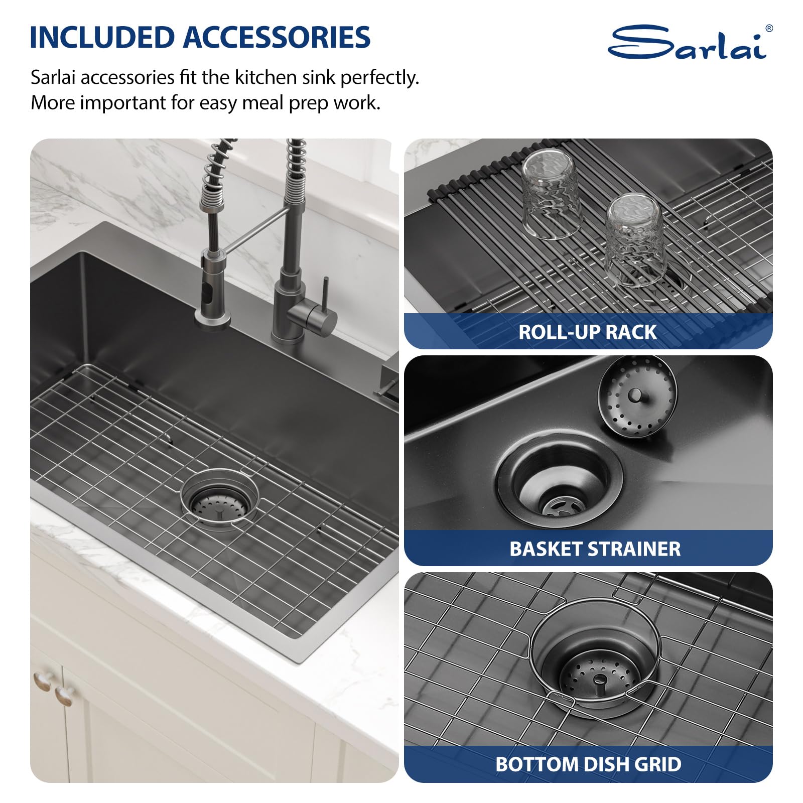 Sarlai 33x22 Inch Gunmetal Black Drop-in Single Bowl Stainless Steel Kitchen Sink