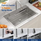 Sarlai 31'' Stainless Steel Topmount Single Bowl Waterfall Workstation Kitchen Sink