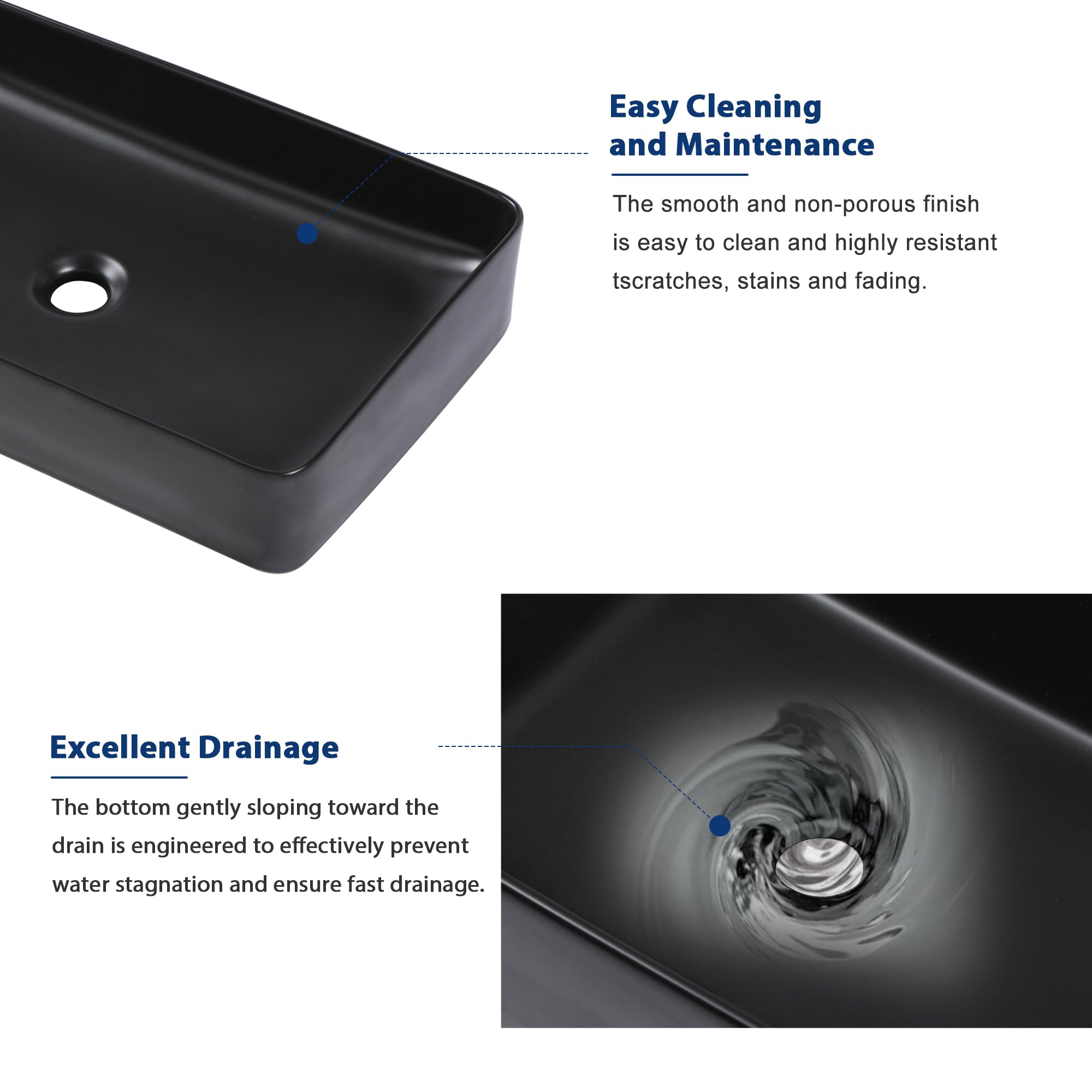 Sarlai Black Vessel Sink Rectangular - 24''x14'' Modern Bathroom Vessel Sink Rectangle Above Counter Black Ceramic Porcelain Lavatory Vanity Sink Art Basin