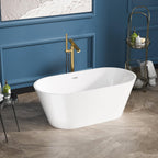 Sarlai Modern Oval White Acrylic Freestanding Bathtub with Black Drain