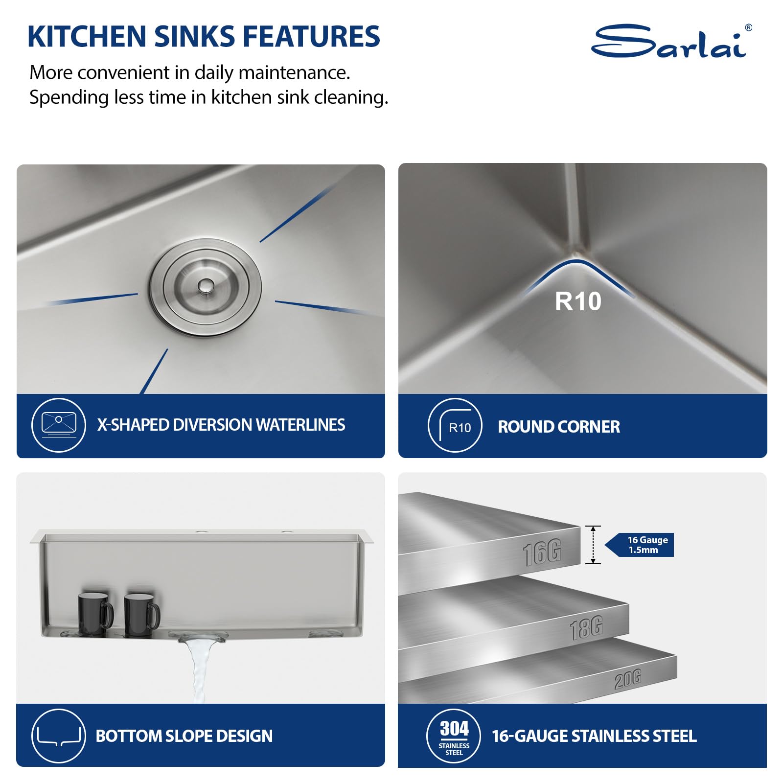Sarlai 33'' x 22'' Single Bowl Drop In Stainless Steel Workstation Kitchen Sink