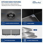 Sarlai 33in Double Bowl 50/50 Black Drop-in Stainless Steel Kitchen Sink