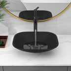 Sarlai 18.5''x14.38'' Matte Black Tempered Glass Bathroom Vessel Sink, Countertop Basin with Faucet & Pop-up Drain Combo