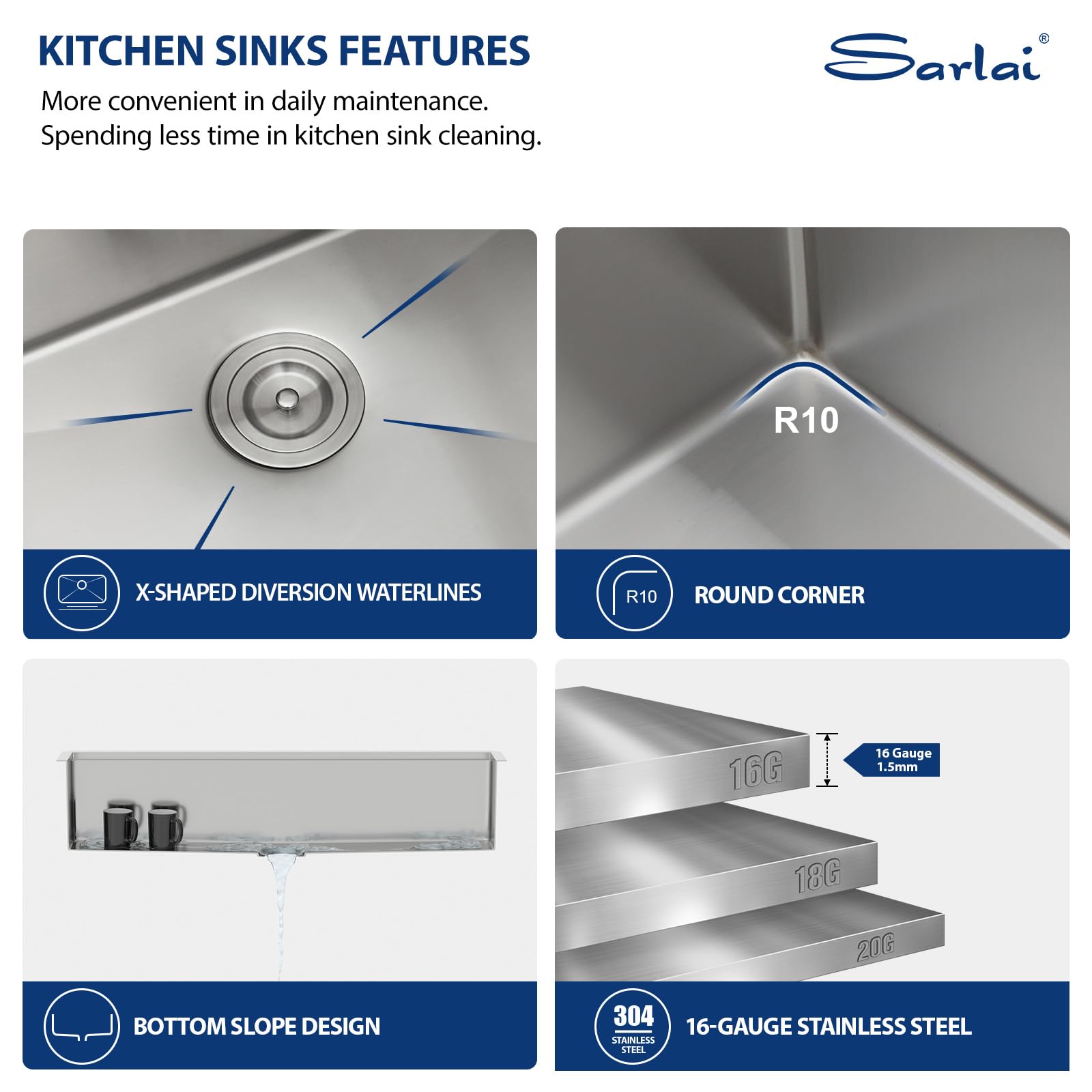 Sarlai 45''x19'' Extra Large Undermount Workstation Kitchen Sink, 16 Gauge Stainless Steel Deep Single Bowl Under Counter Basin