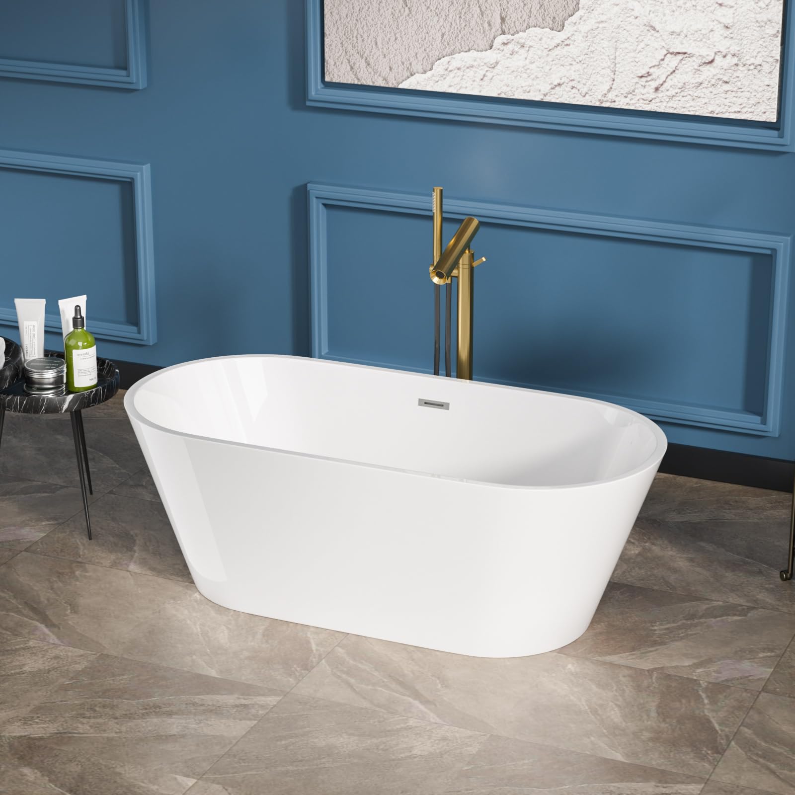 Sarlai Modern Oval White Acrylic Freestanding Bathtub