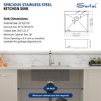 Sarlai 25''x22'' Deep Drop-In Stainless Steel Kitchen Sink, 16 Gauge Topmount Single Bowl with Cup Rinser, Soap Dispenser & Faucet