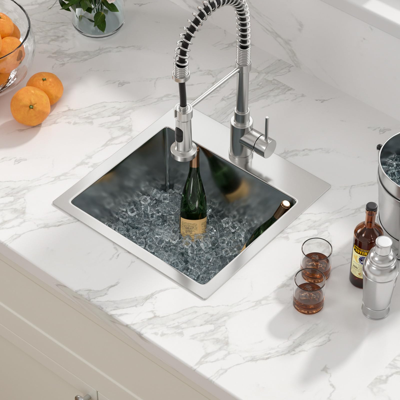 Sarlai 15in Topmount Single Bowl Stainless Steel Bar Sink Secondary image