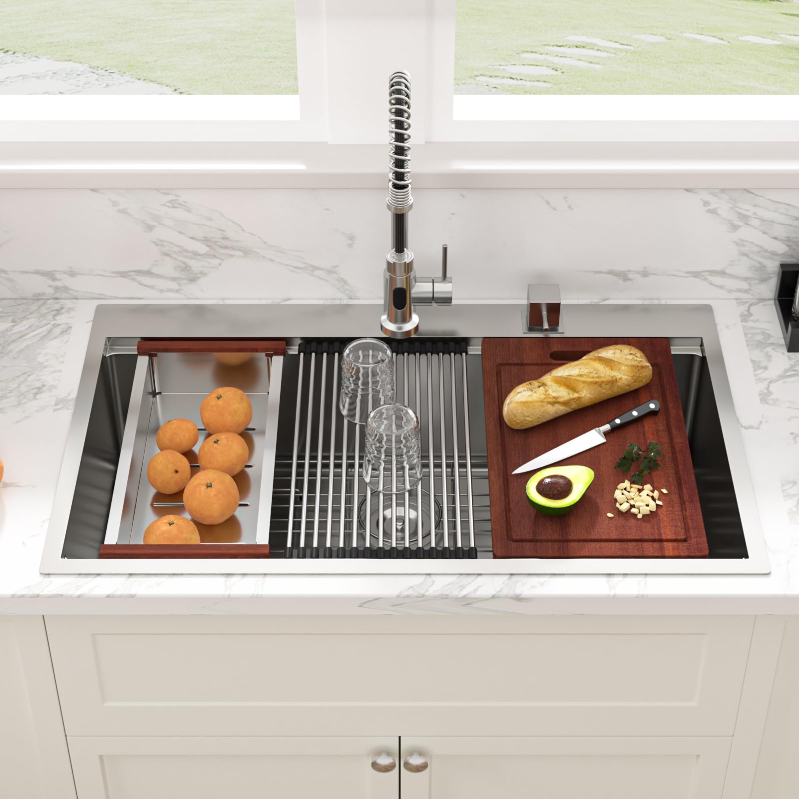 Sarlai 36in Drop In Single Bowl Stainless Steel Workstation Kitchen Sink