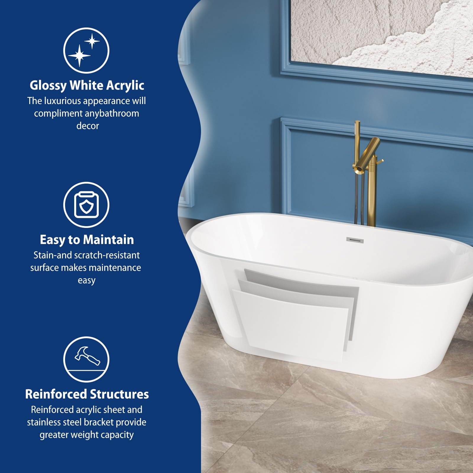 Sarlai Modern Oval White Acrylic Freestanding Bathtub