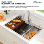 Sarlai 33''x22'' Drop-In Workstation Stainless Steel Sink, 16 Gauge Topmount Single Bowl with Cup Rinser, Soap Dispenser & Kitchen Faucet