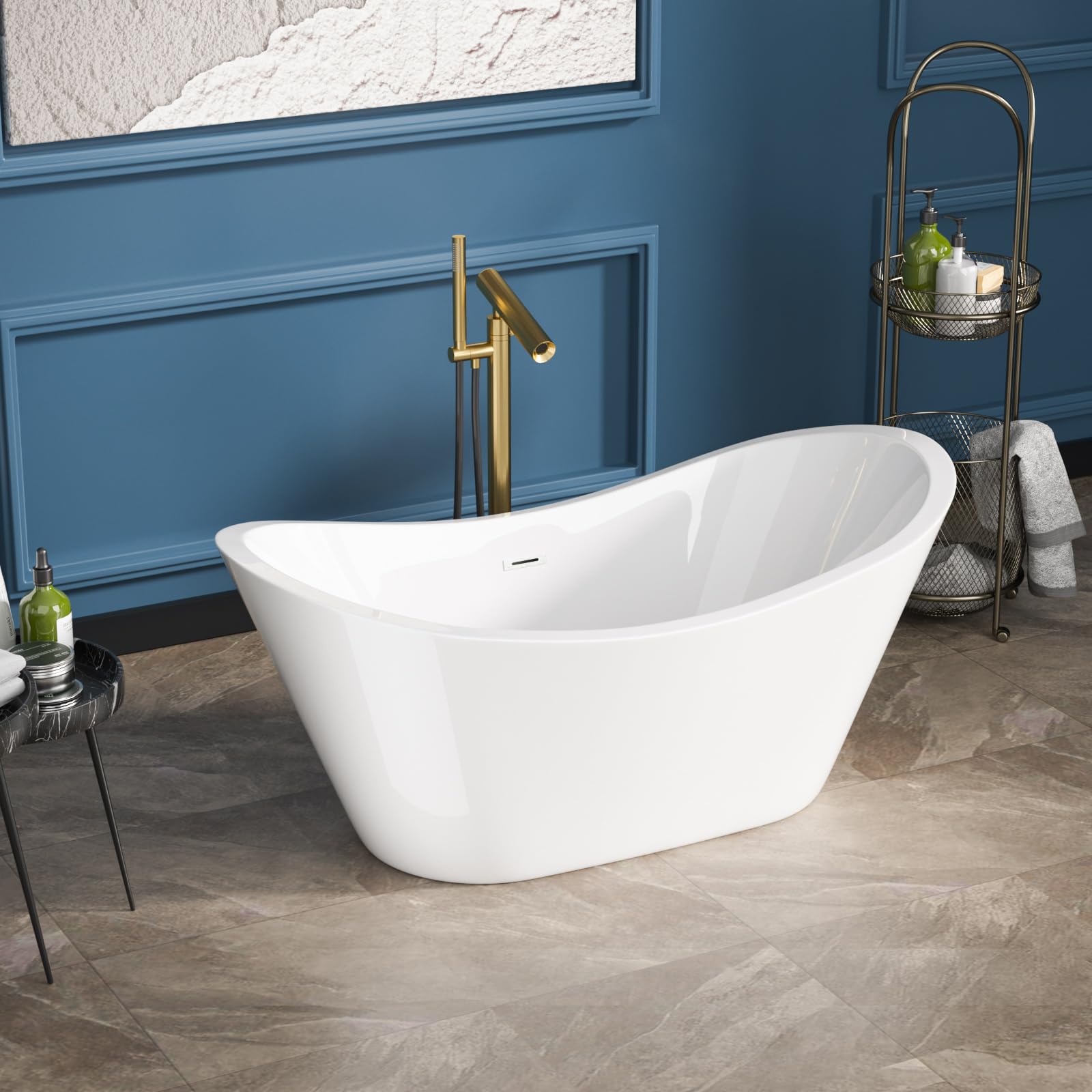 Sarlai Modern Dual-Back White Acrylic Freestanding Bathtub