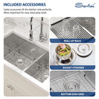 Sarlai 36in Undermount Double Bowl 60/40 Low Divide Stainless Steel Kitchen Sink with Accessories