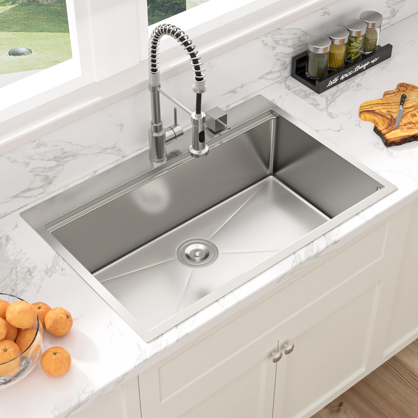 Sarlai 30in Drop-In Single Bowl Stainless Steel Workstation Kitchen Sink