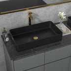 Sarlai Black Vessel Sink Rectangular - 24''x14'' Modern Bathroom Vessel Sink Rectangle Above Counter Black Ceramic Porcelain Lavatory Vanity Sink Art Basin