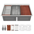 Sarlai 33in Drop In Double Bowl 50/50 Low Divide Stainless Steel Workstation Kitchen Sink