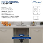 Sarlai 12''x18''x8'' Undermount Single Bowl Stainless Steel Bar Sink