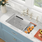 Sarlai 32''x19''x10'' White Fireclay Workstation Kitchen Sink, Dual Mount Undermount & Drop-In Single Bowl Ceramic Basin