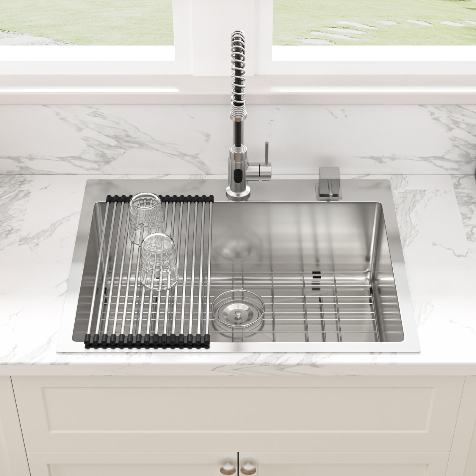 Sarlai 28'' x 22'' Stainless Steel Drop-In Double Hole Single Bowl Kitchen Sink