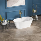 Sarlai Modern Oval White Acrylic Freestanding Bathtub with Black Drain