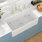 Sarlai 36''x20'' Reversible Apron Front White Fireclay Farmhouse Sink, Single Bowl Vitreous Porcelain Farm Kitchen Basin