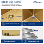 Sarlai 33''x19'' Gold Stainless Steel Undermount Kitchen Sink, 16 Gauge Deep Single Bowl Workstation Rectangular Basin
