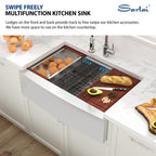 Sarlai 33in Apron Front Single Bowl Workstation Stainless Steel Farmhouse Kitchen Sink