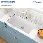 Sarlai 32in White Granite Composite Quartz Undermount Single Bowl Workstation Kitchen Sink