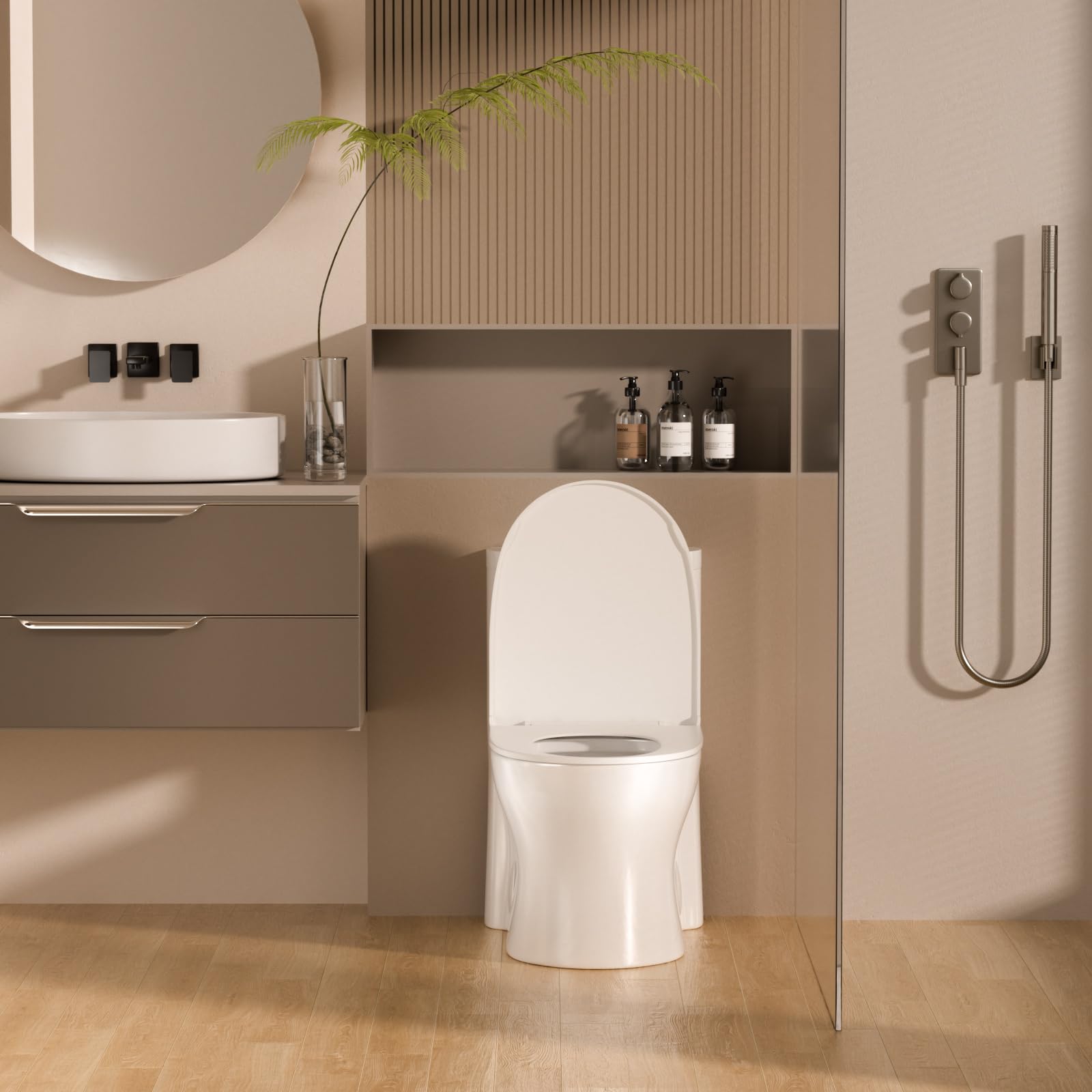 Sarlai One Piece Elongated ADA Height 17.3'' Comfort Chair Toilet, Dual Flush 1.1/1.6 GPF White Ceramic, 12'' Rough-In