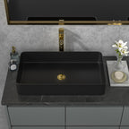 Sarlai Black Vessel Sink Rectangular - 24''x14'' Modern Bathroom Vessel Sink Rectangle Above Counter Black Ceramic Porcelain Lavatory Vanity Sink Art Basin