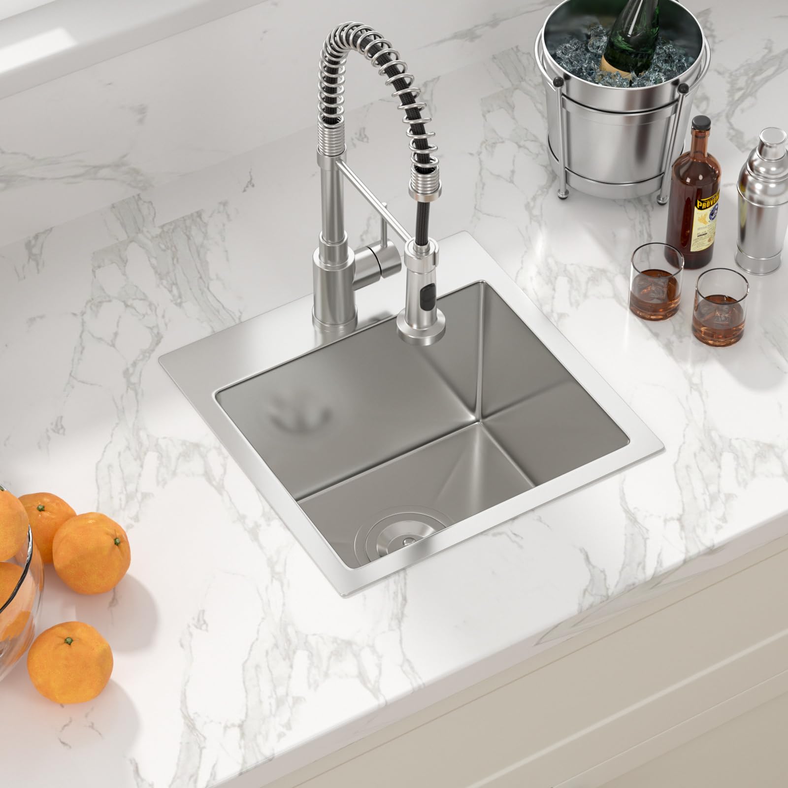 Sarlai 15in Topmount Single Bowl Stainless Steel Bar Sink