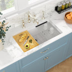 Sarlai 32in White Granite Composite Quartz Undermount Single Bowl Workstation Kitchen Sink