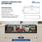 Sarlai 45'' Gunmetal Black NANO-PVD Undermount Workstation Kitchen Sink, 16 Gauge Stainless Steel Round Corner Single Bowl Basin