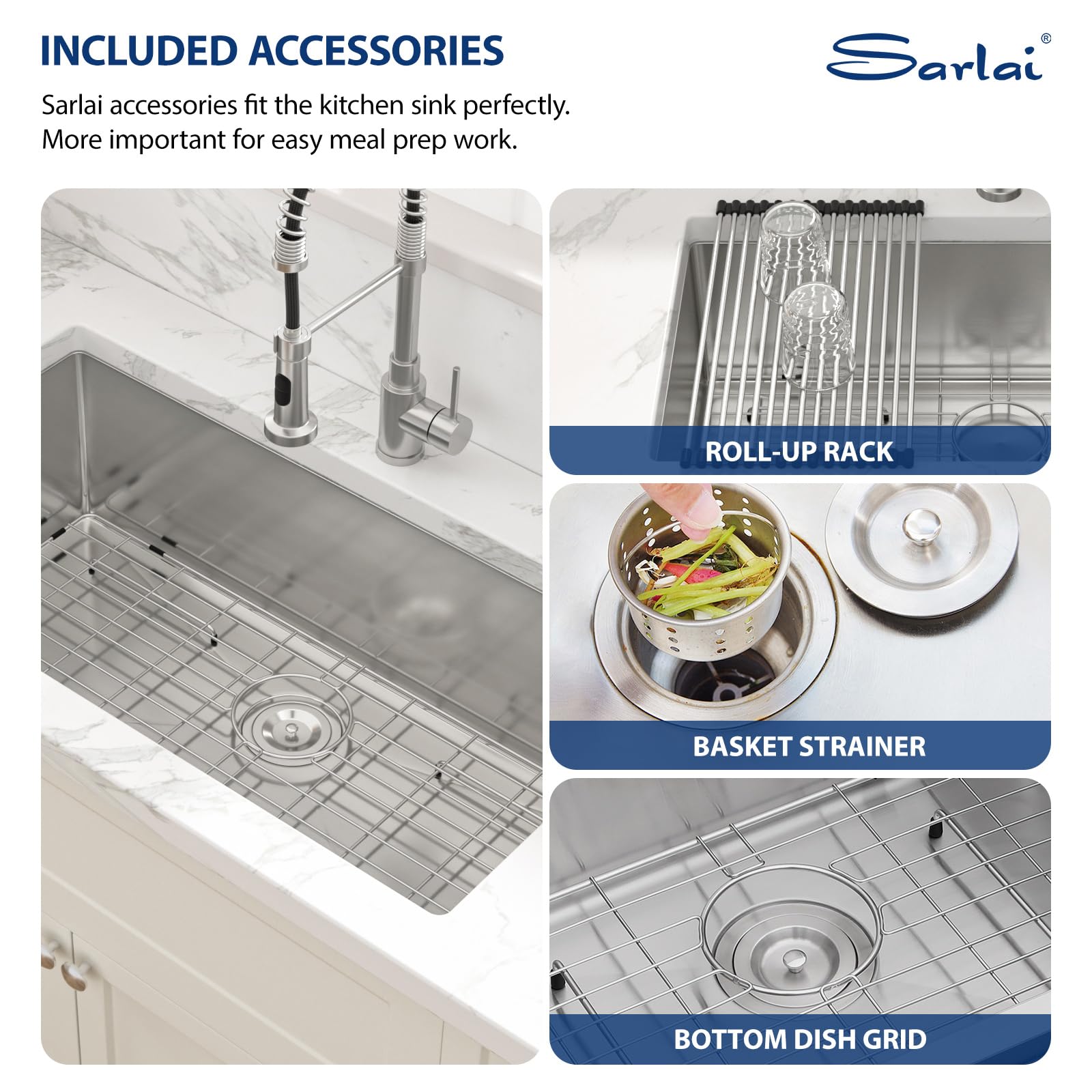 Sarlai 35in Undermount Single Bowl Stainless Steel Kitchen Sink