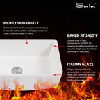 Sarlai 33''x19'' Curved Apron Front White Vitreous Fireclay Farmhouse Sink, Single Bowl Porcelain Ceramic Farm Kitchen Basin