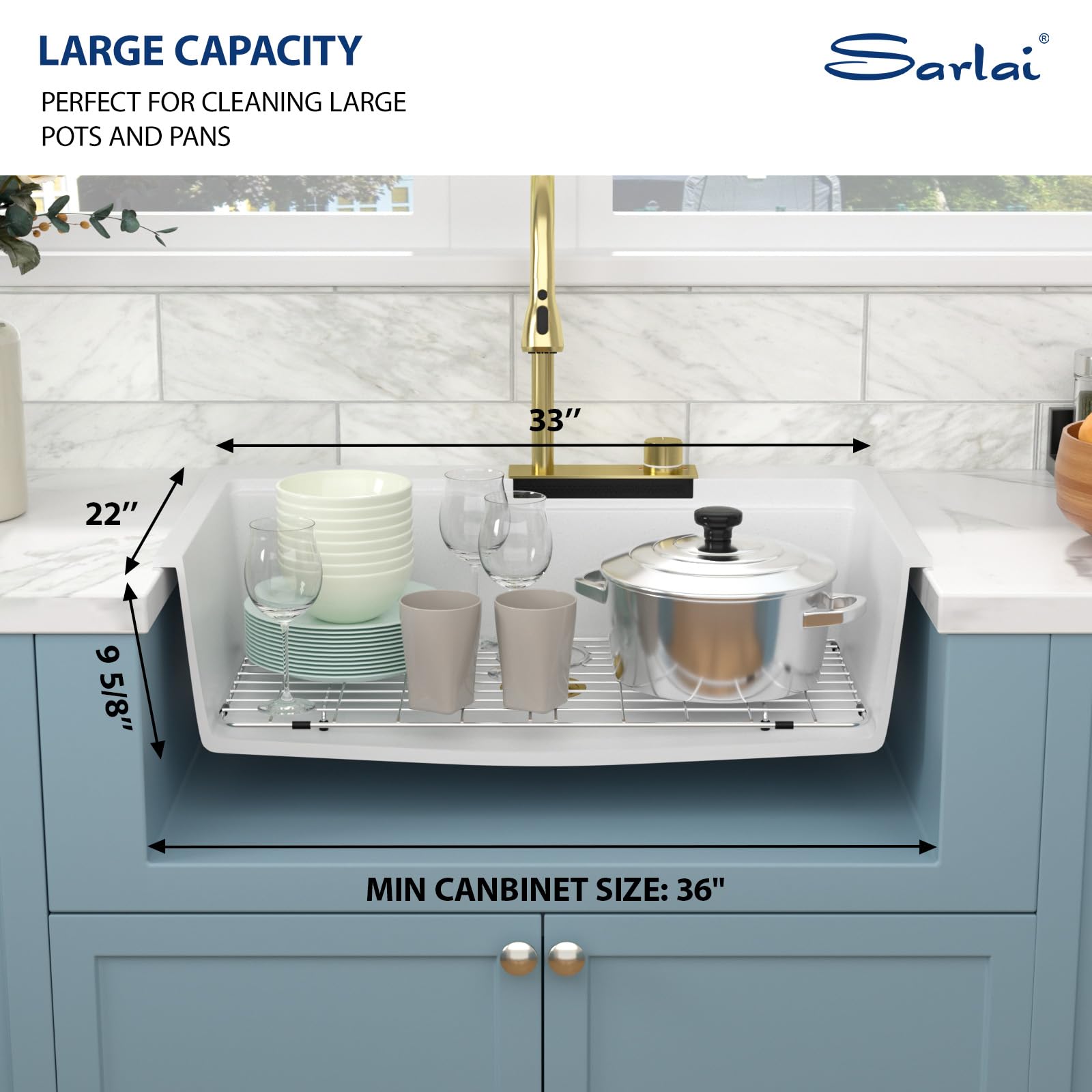 Sarlai 33'' x 22'' Quartz Waterfall Single Bowl Drop-in Workstation Kitchen Sink