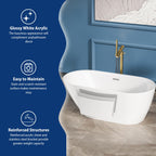 Sarlai Modern Slipper Shape White Acrylic Freestanding Bathtub
