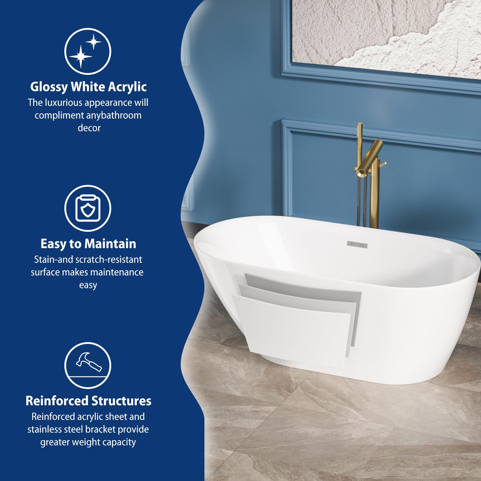 Sarlai Modern Slipper Shape White Acrylic Freestanding Bathtub