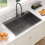 Sarlai 33in Black Drop In Single Bowl Stainless Steel Workstation Kitchen Sink