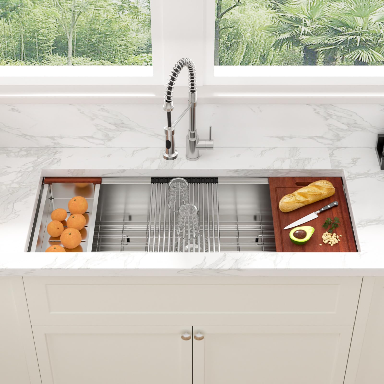 Sarlai 45''x19'' Extra Large Undermount Workstation Kitchen Sink, 16 Gauge Stainless Steel Deep Single Bowl Under Counter Basin