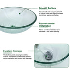 Sarlai 16.5''x16.5'' Artistic Round Tempered Glass Bathroom Vessel Sink, Vanity Countertop Basin with Pop-up Drain